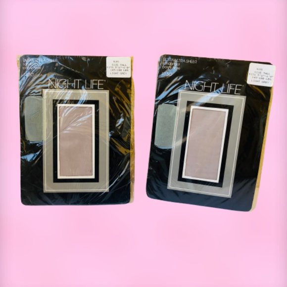 NIGHT LIFE VINTAGE Light Gray Ultra Ultra Sheer Pantyhose Size Tall - 2 Pairs - Picture 1 of 11